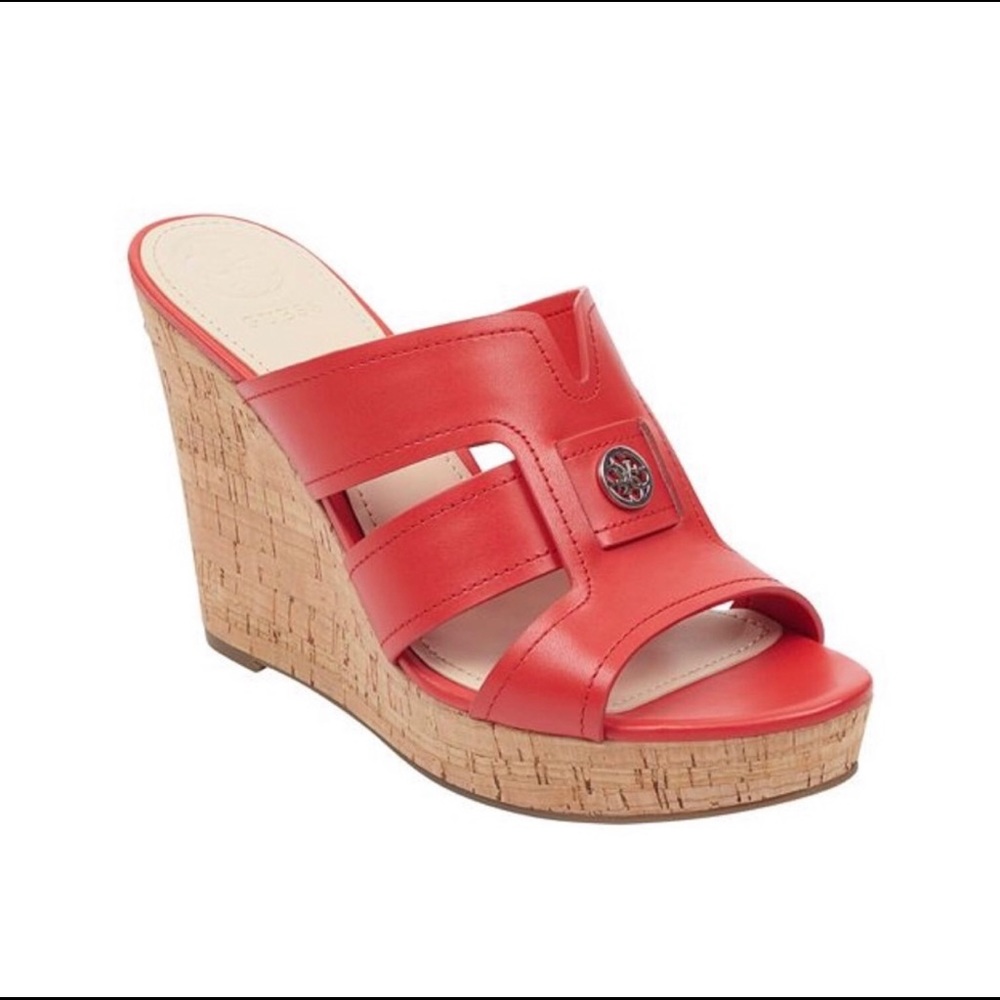 Women's Red Cork Wedge Slide Sandals